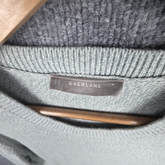 Everlane Sweater Women's Large Green Ivory Heathered Knit Minimalist Layering L - Picture 5 of 8